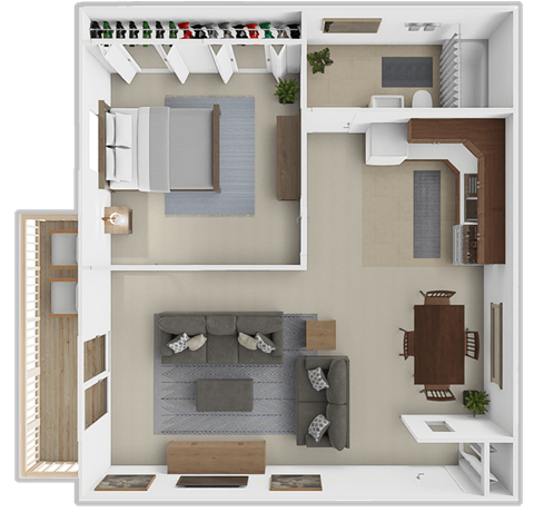 Floor plan for 1 bed, 1 bath, 681 sqft